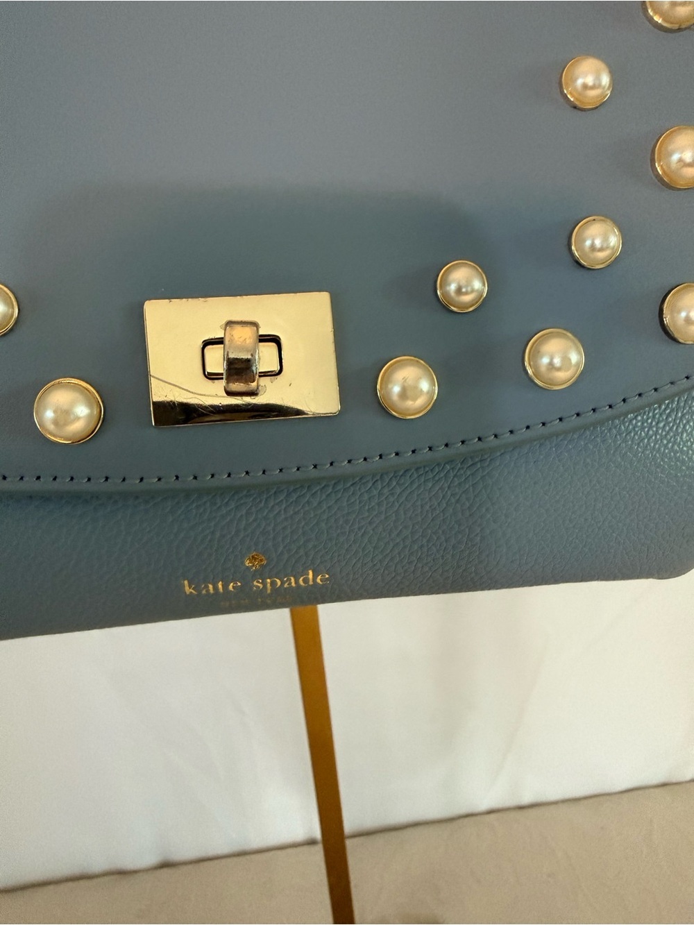 Kate Spade Serrano Place Pearl Shonna Leather Crossbody Satchel Blue - Picture 3 of 14